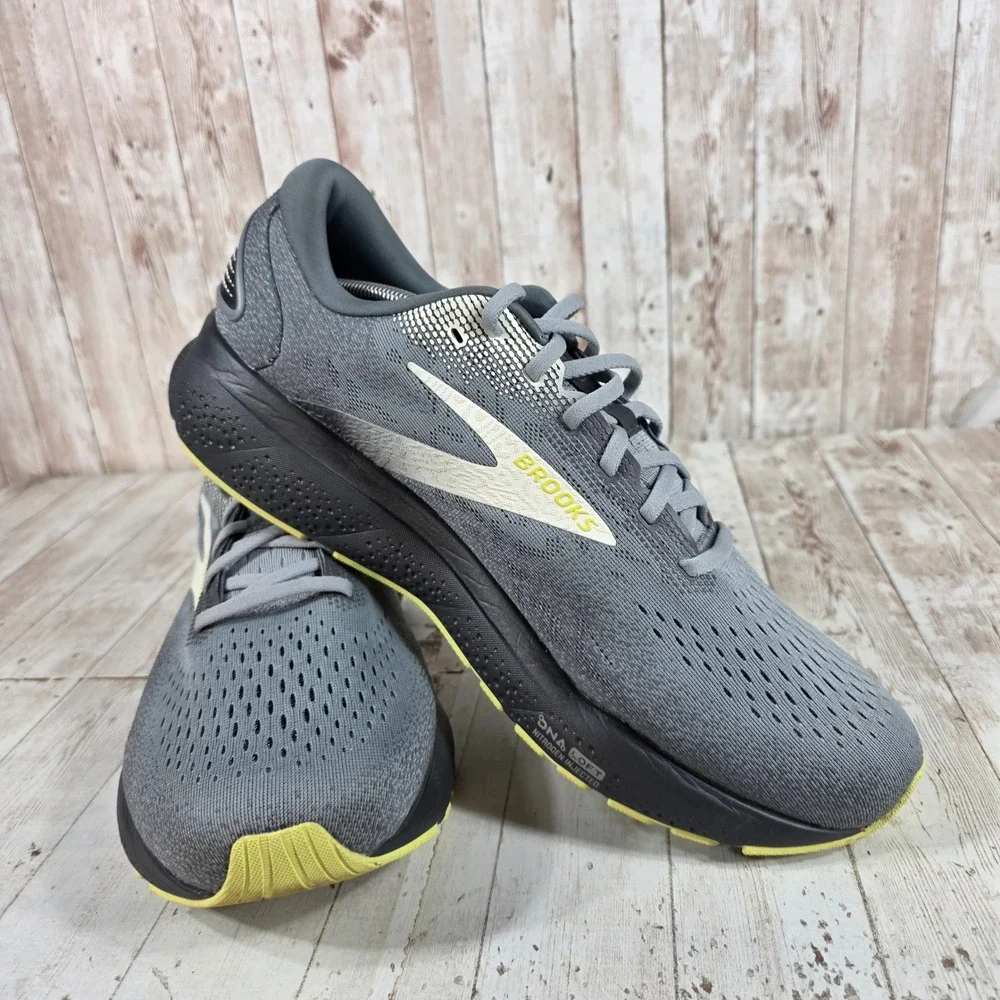 Brooks Ghost 16 Mens Running Shoes Grey Lime Extra Wide 4E 1104184E040 Size 13